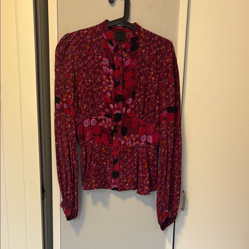 Anna Sui Floral Blouse - Deep Red and Pink